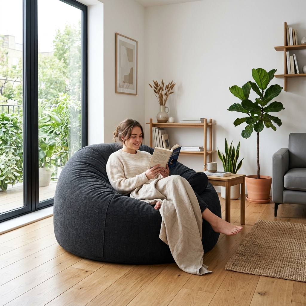 Modern living room with Underbean premium bean bag
